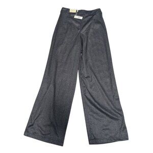 Max Studio Womens Pleated Wide Leg Pants Medium Herringbone Gray Straight Fit